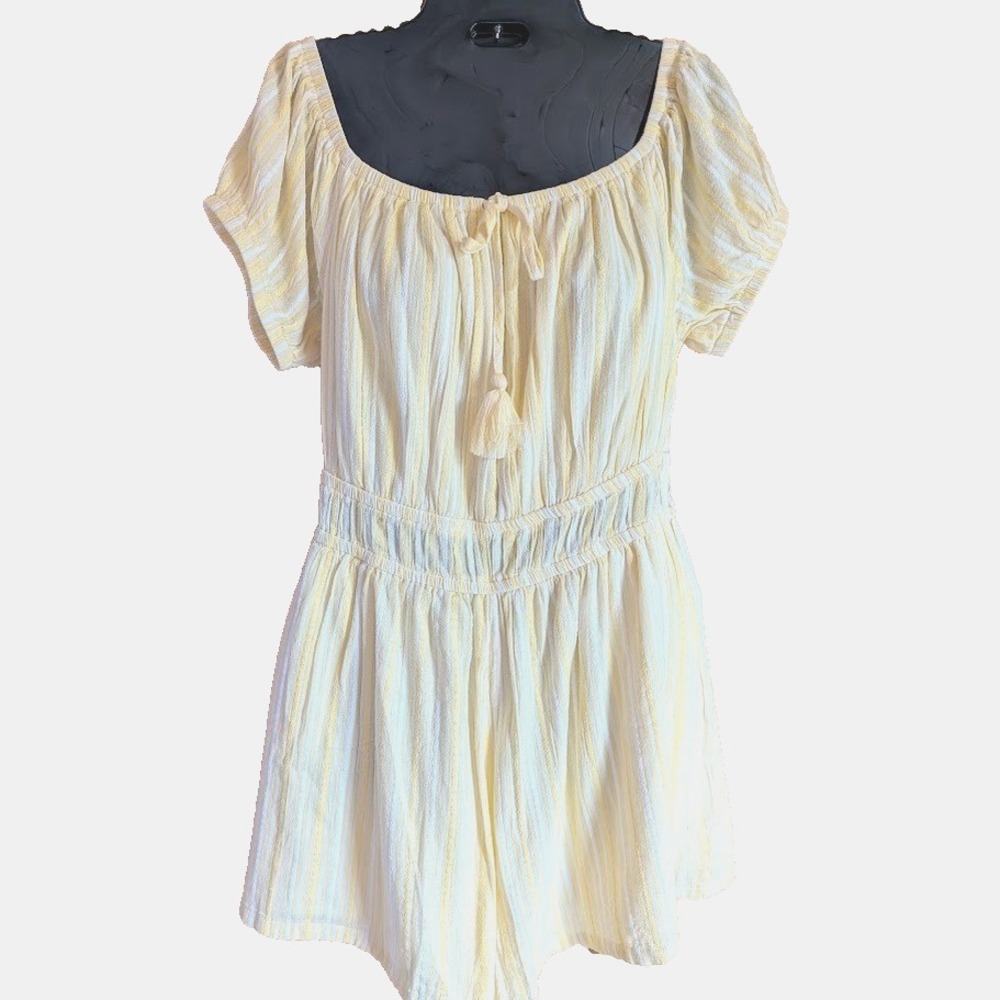 American Eagle Romper Women L Cottagecore Boho Smocked Waist Tassel Striped